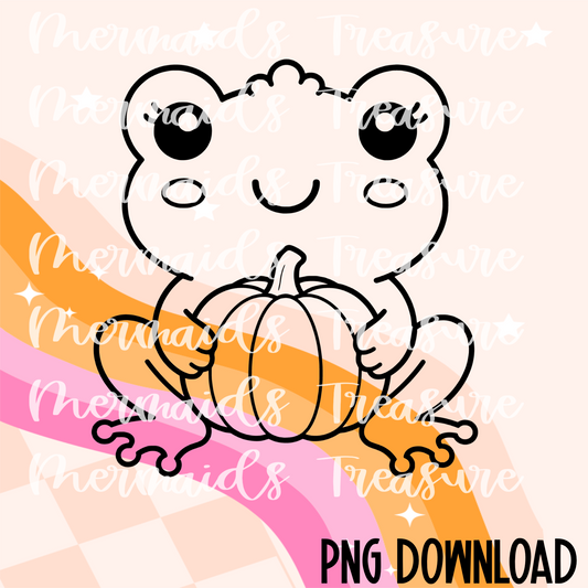 Frog holding a pumpkin PNG