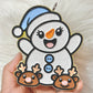 Snowman with reindeer slippers freshie