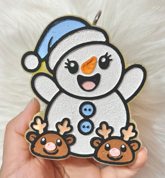 Snowman with reindeer slippers freshie
