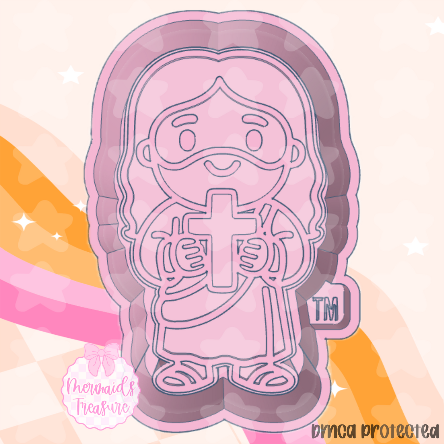 Tiny Jesus holding cross