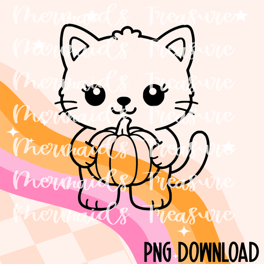 Cat holding a pumpkin PNG