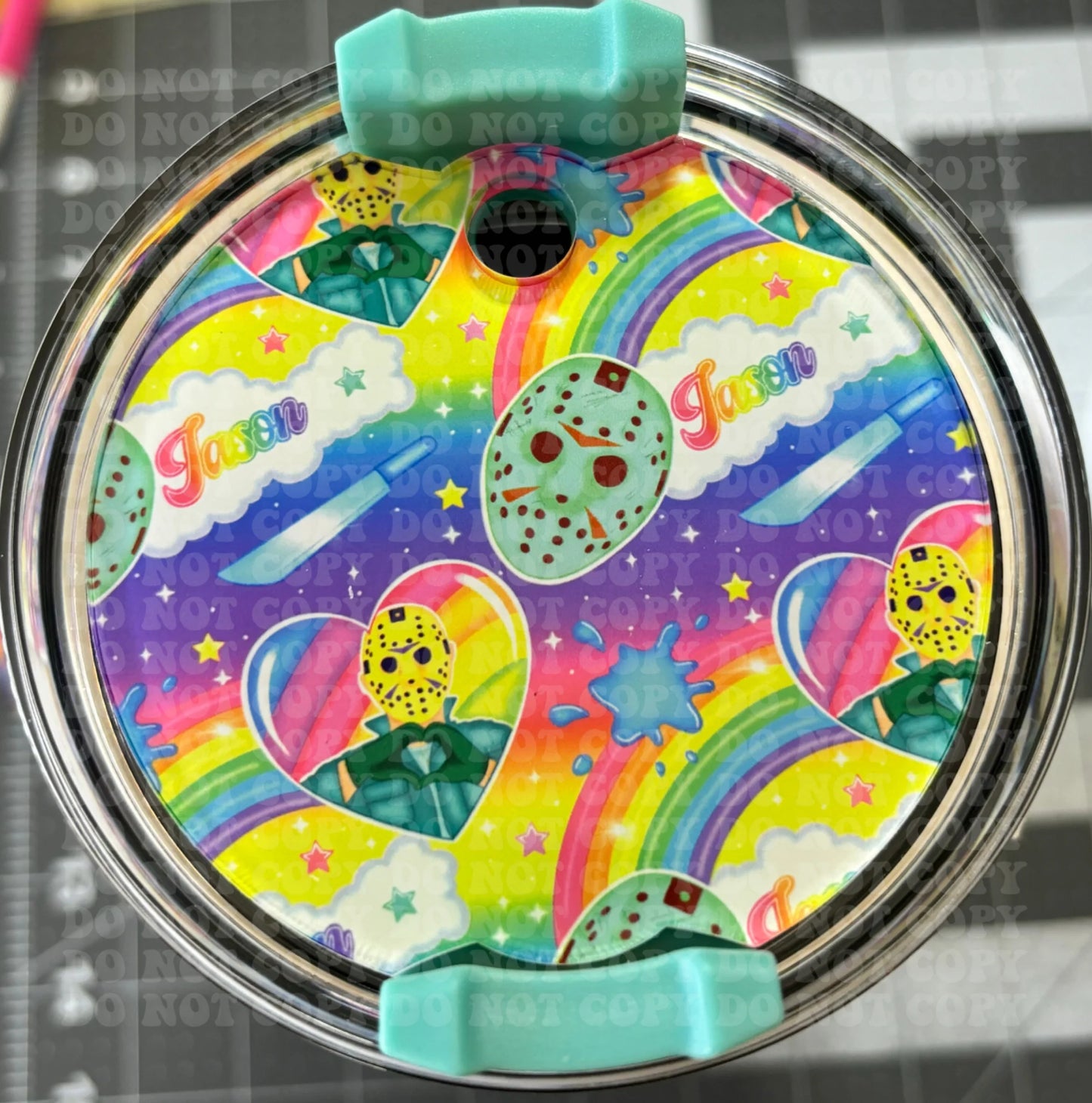Lisa Frank inspired horror 40 oz topper Jason